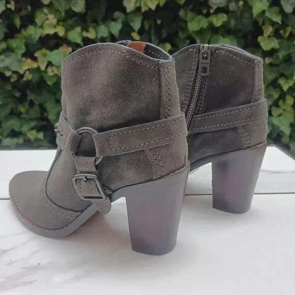 Coach Suede 3.5" Block Heel Harness Bootie In Grey Women's Size 7.5 - Picture 5 of 10